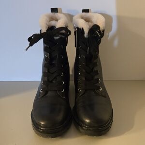Like New Kate Spade Jemma Black Leather Combat Boots | Faux Fur Lined, size 7